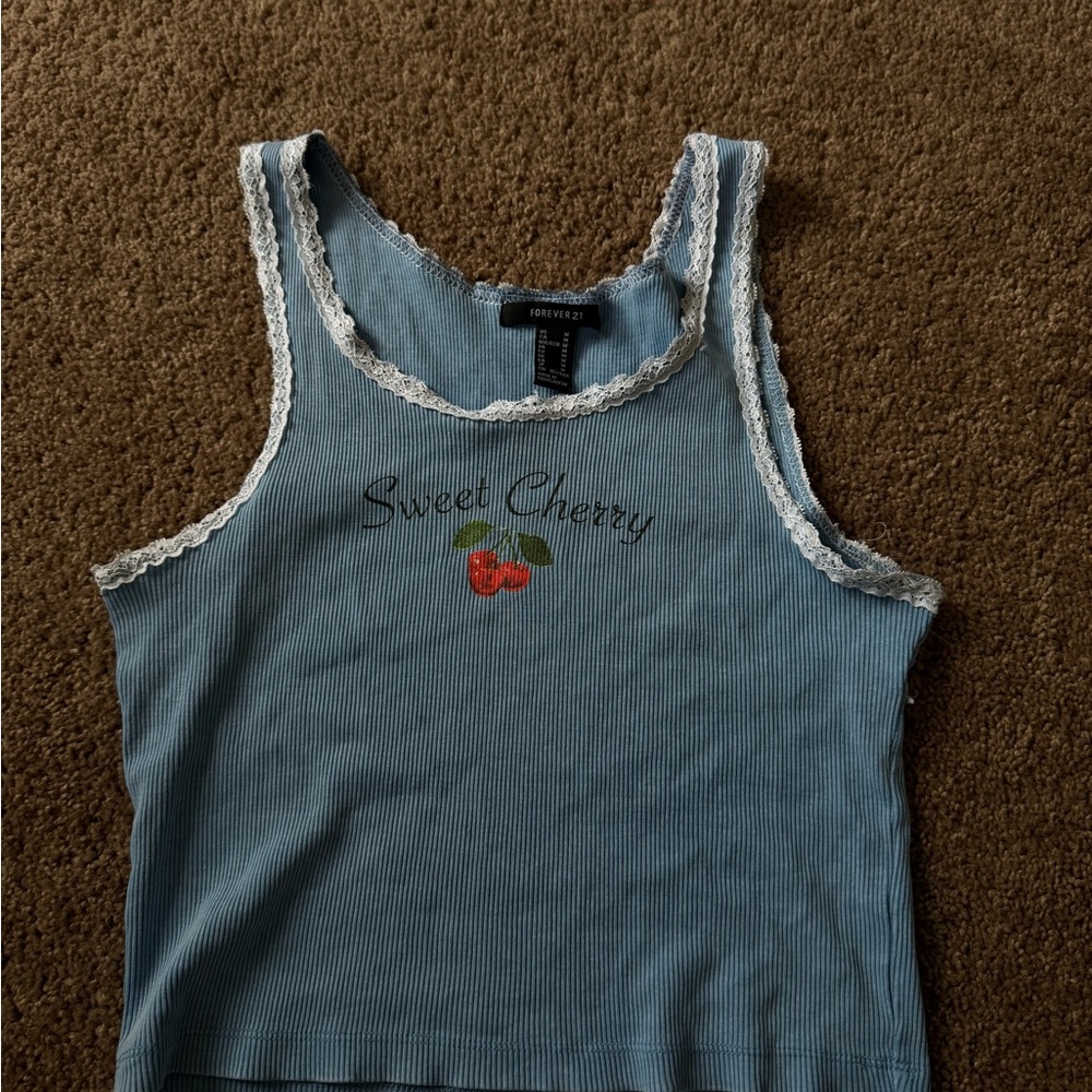 Sweet Cherry Blue Tank Top